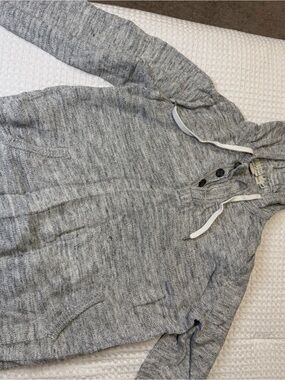 Men's Gray Hooded Knit Sweater with Button Placket